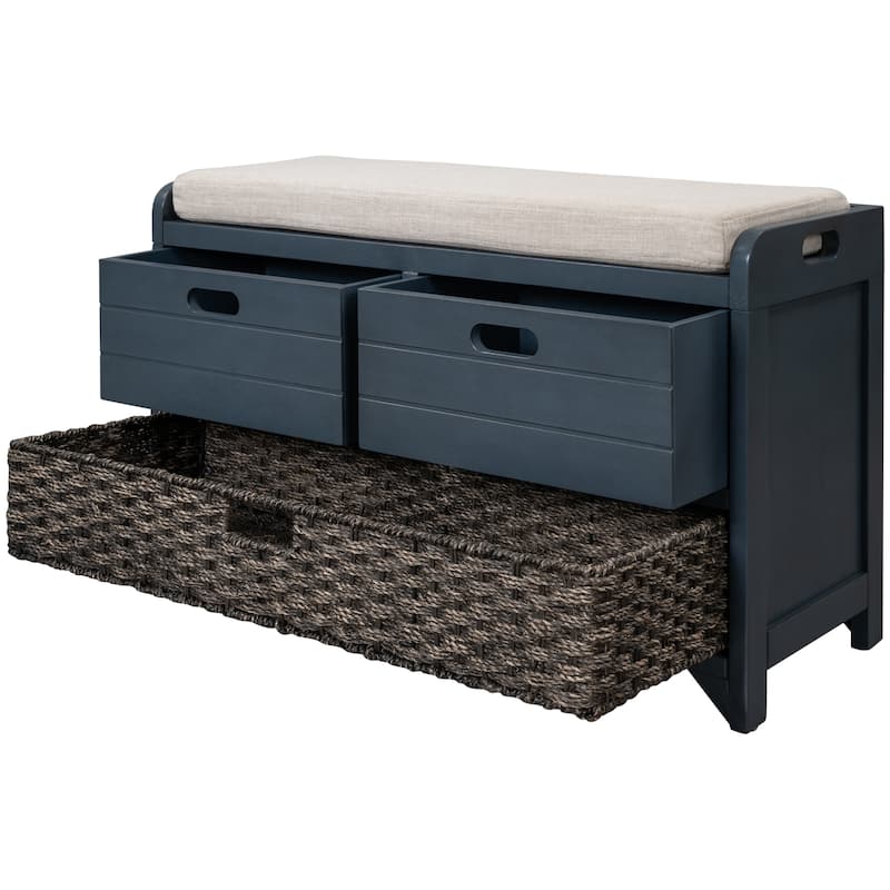 Storage Bench with Removable Basket and 2 Drawers, Fully Assembled Shoe Bench with Removable Cushion