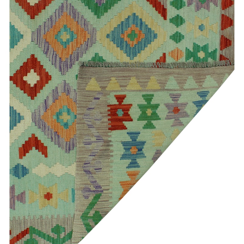 Hand-Woven Sangat Kilim Cengiz Lt. Green/Burgundy Rug - 8'7" x 11'2"