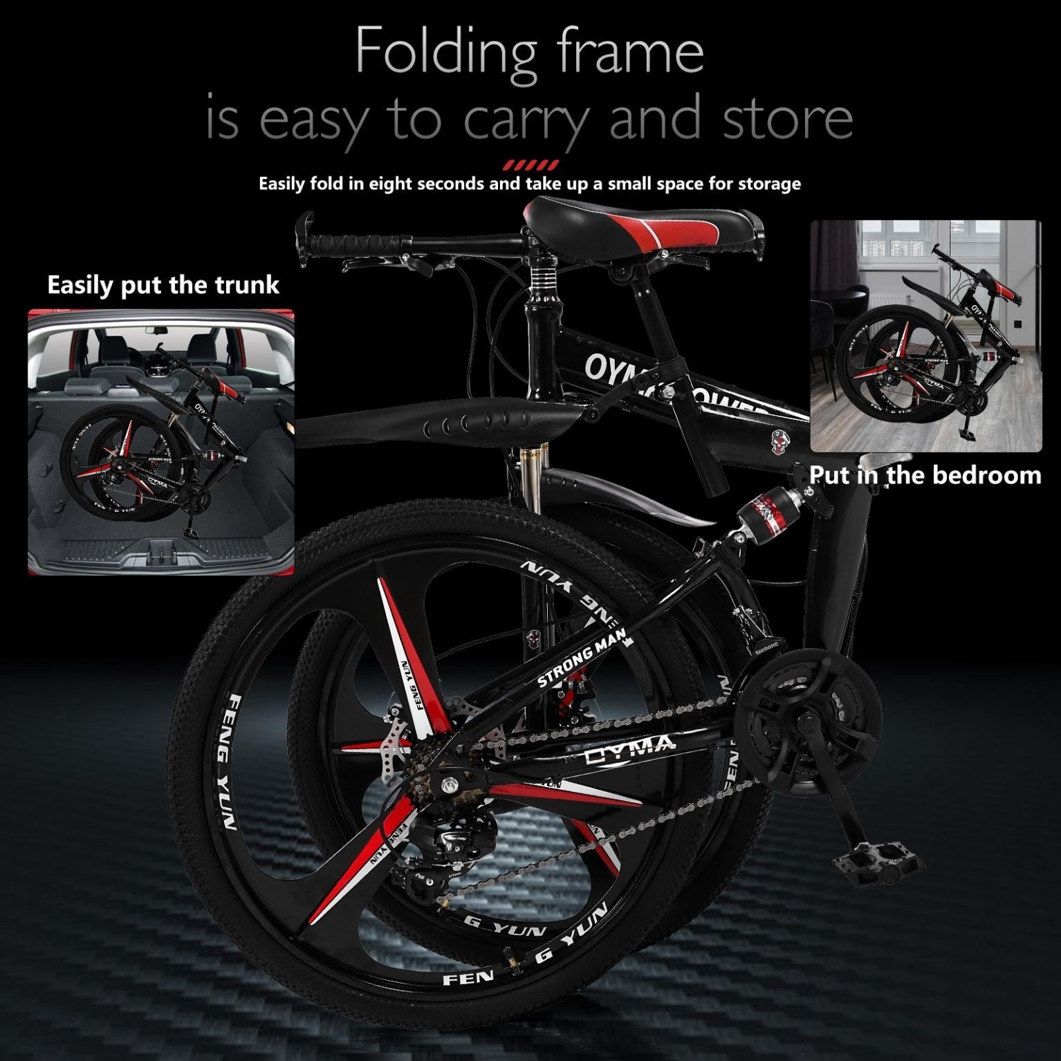 26 Inch 2 1 Speed Folding Mountain Bike Bicycle Full Suspension MTB Bikes 50 x 84