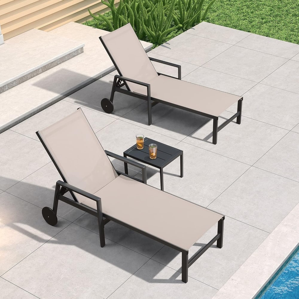 PURPLE LEAF Adjustable Patio Chaise Lounge Set 2 Pieces Lounge Chairs with Wheels and Side Table