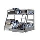 preview thumbnail 2 of 8, Twin over Full Solid Wood Bunk Bed with Ladder and Fence Gray