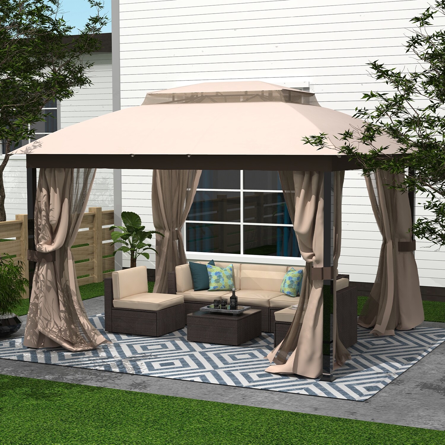 Shop Cloud Mountain Gazebo With Mosquito Netting Outdoor Gazbeo Canopy 10x12 Double Roof Vented Sand Overstock 32013382