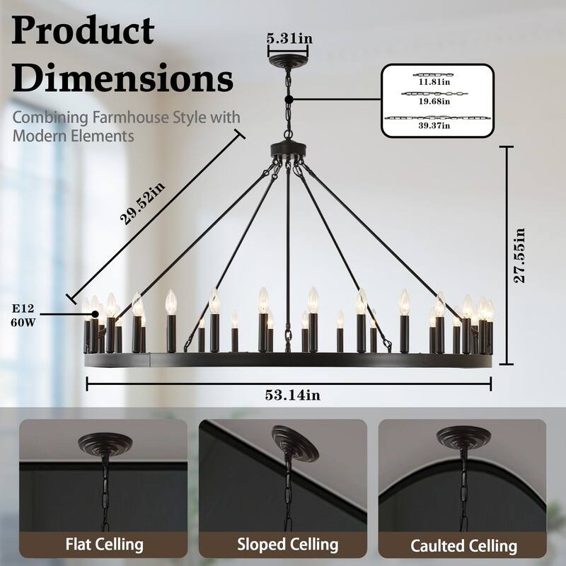 Large Round Classic Chandeliers Modern Farmhouse Chandelier Black Light Fixture