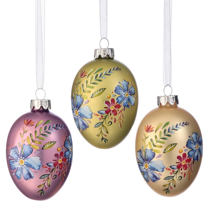 3.5" Glass Spring Blossom Egg Ornament Box of 3
