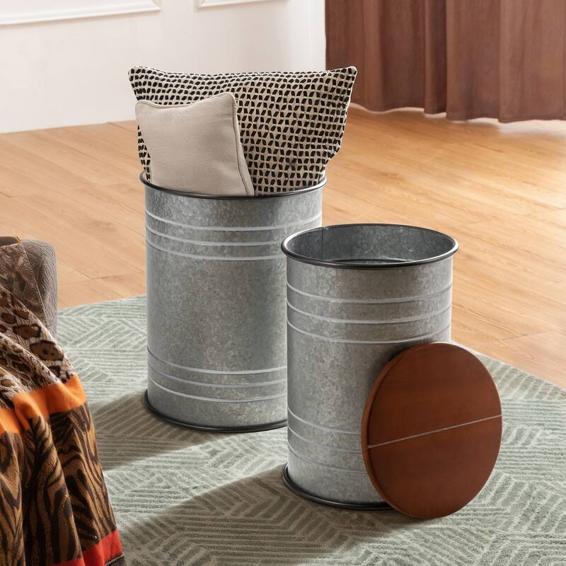 Glitzhome Set of 2 Industrial Farmhouse Outdoor Stool Storage Ottomans