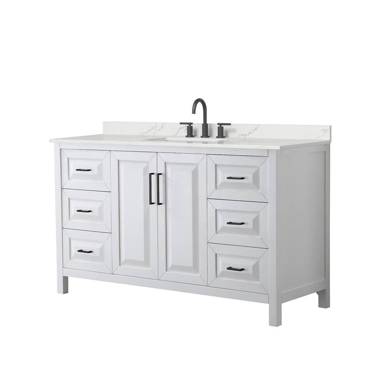 Wyndham Collection WCV252560S-QTZ-US3MXX Daria 60" Free Standing - White / Giotto Quartz Top / Matte Black Hardware