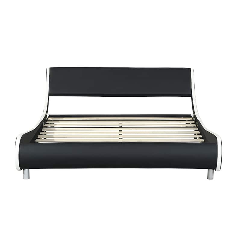 Queen Faux Leather Streamline Bed with LED Lights