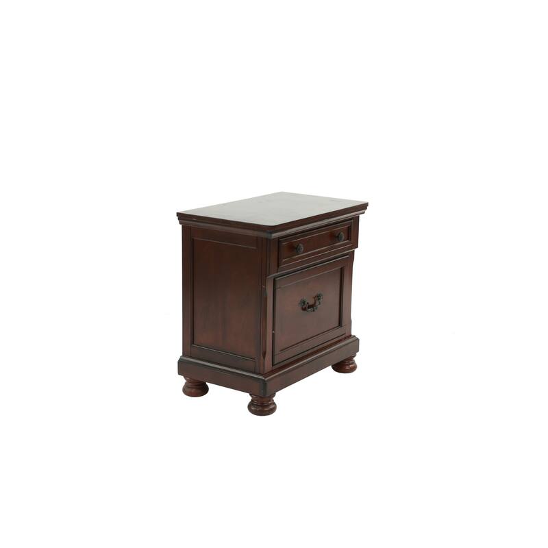 Antique Cherry Wood Nightstand, 2-Drawer Bedside Table for Bedroom, Elegant Traditional Style