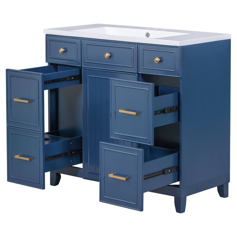 Modern 36-Inch Free-Standing Vanity with Single Sink, Storage Drawers & Adjustable Shelf