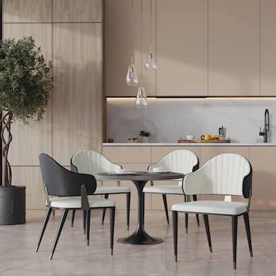 5-Piece Dining Set 36-Inch Square Resin Top Dining Table and 4 Leather Arm Chairs