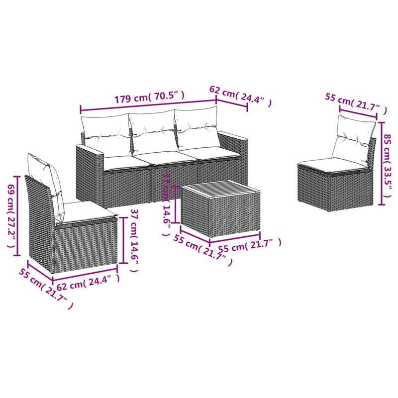 vidaXL Garden Sofa Set Black