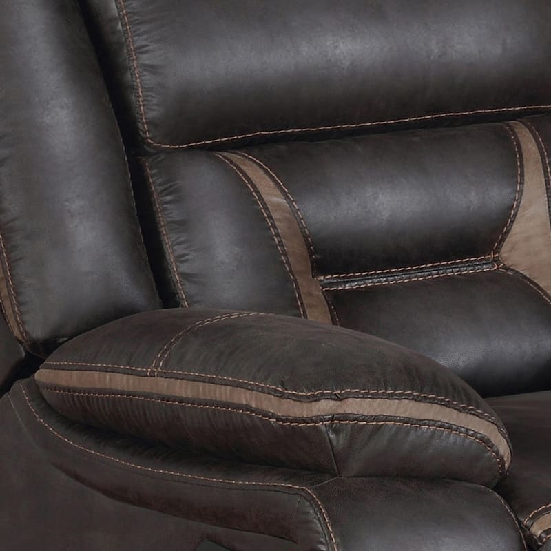 Jake 41 Inch Gliding Manual Recliner, Pillowtop, Dark Brown Faux Leather