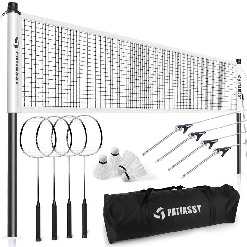 Badminton Set for Backyard, Portable Badminton Net with 4 Badminton Rackets, 4 Nylon Shuttlecocks and Carry Bag