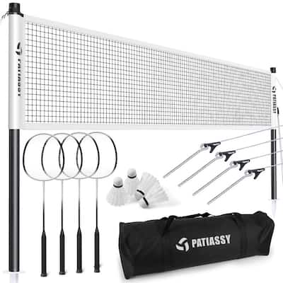Badminton Set for Backyard, Portable Badminton Net with 4 Badminton Rackets, 4 Nylon Shuttlecocks and Carry Bag
