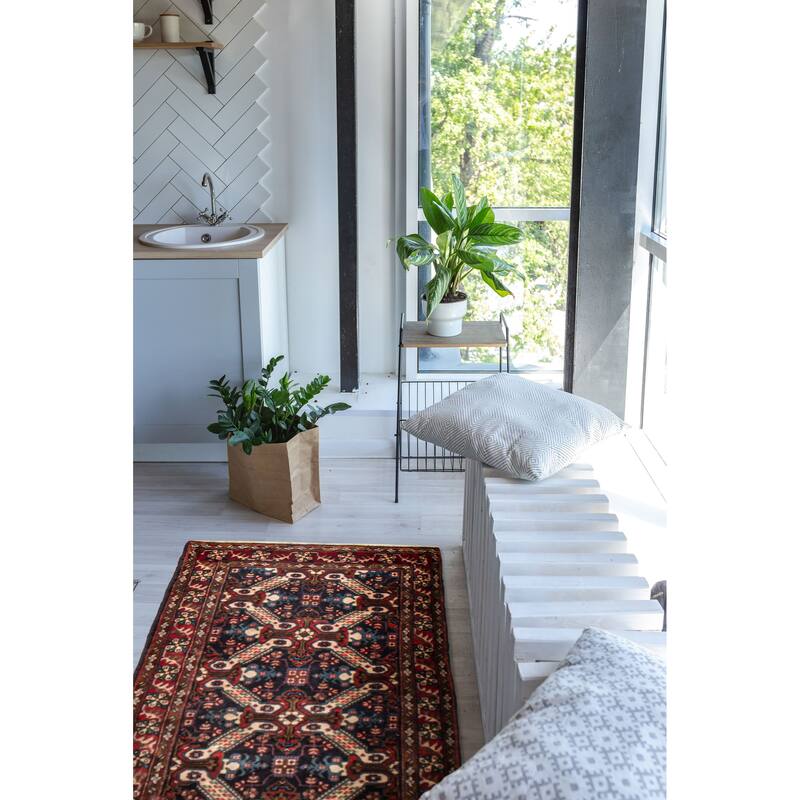 ECARPETGALLERY Hand-knotted Kayseri Vintage Dark Navy Wool Rug - 3'9 x 9'8