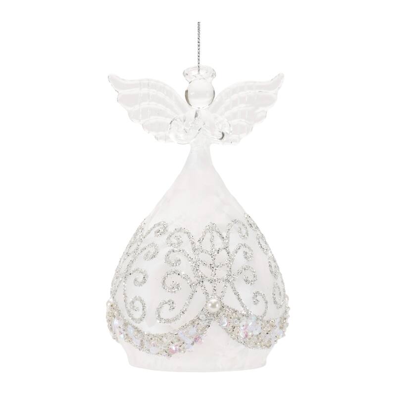 Angel Teardrop Glass Christmas Ball Ornaments - 5" - White - 4ct