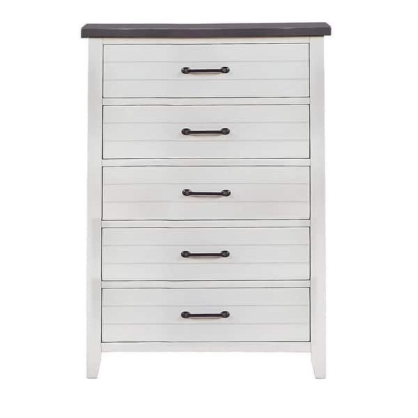 Akira 42 Inch Tall Dresser Chest, 5 Drawers, White Solid Wood, Gray Top - Bed Bath & Beyond - 40386582 Akira 42 Inch Tall Dresser Chest, 5 Drawers, White Solid Wood, Gray Top - Bed Bath & Beyond - 40386582