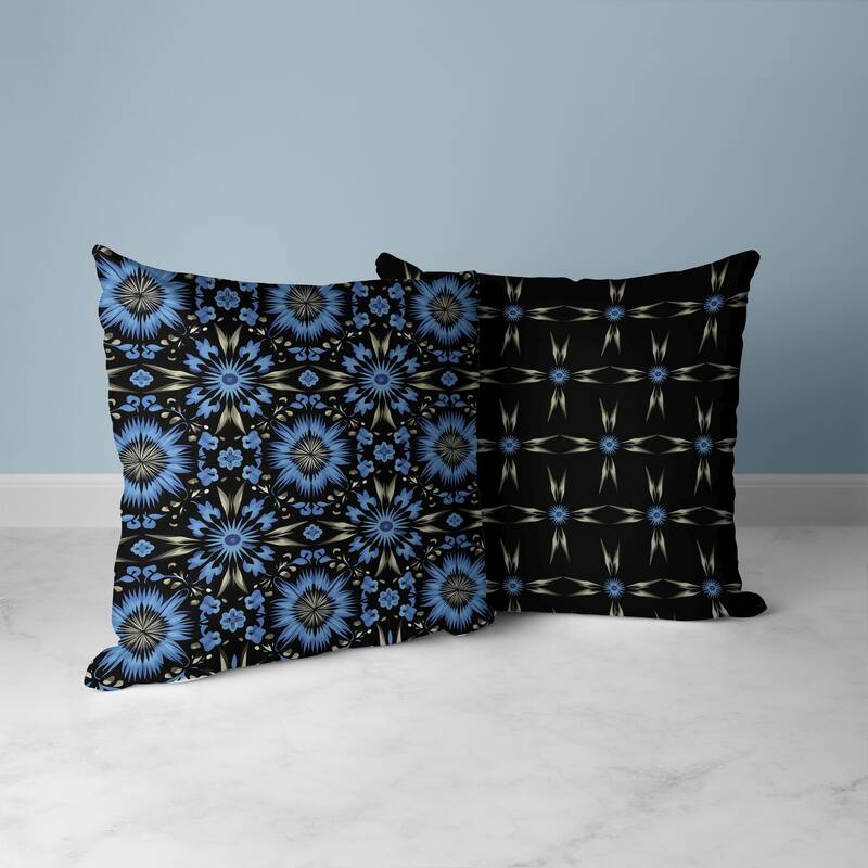 Batik Bliss Faux Suede Reversible Throw Pillow Black and Blue