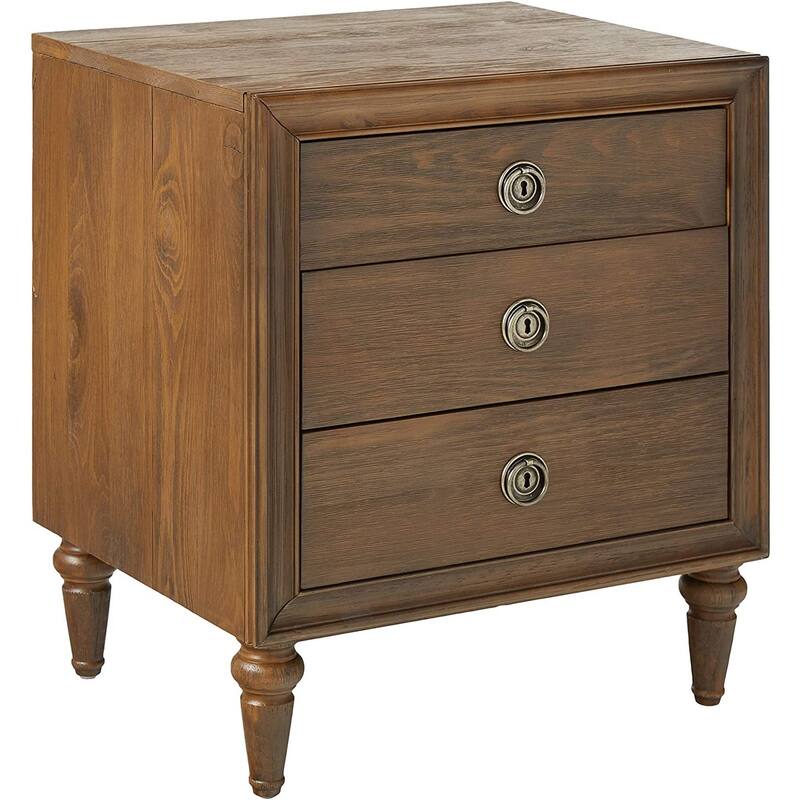 Traditional Style 3 Drawers Wood Nightstand By Inverness, Brown - Brown
