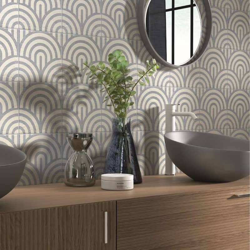 Verity Waves 8x8 Matte Porcelain Encaustic Tile - Floor, Wall, Backsplash