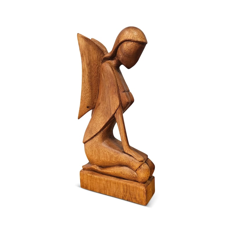 12" Wooden Handmade Abstract Sculpture Statue Handcrafted "Kneeling Angel" Gift Home Decor Figurine Accent Artwork Hand Carved