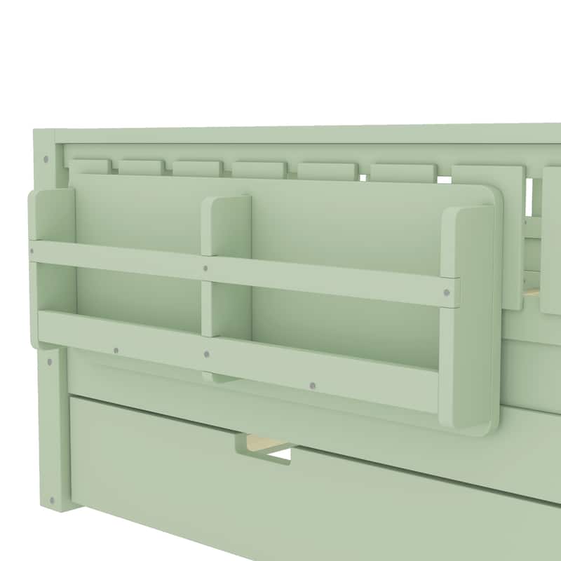 Full/Twin Loft Bed with Bookshelves, Safety Stairs & Trundle