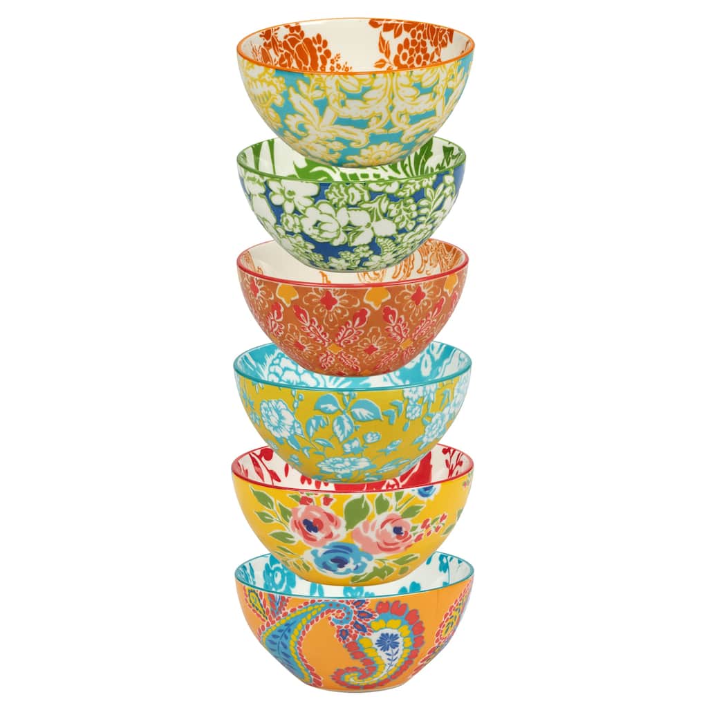 Certified International Damask Floral Assorted Designs All Purpose Bowls, Set of 6