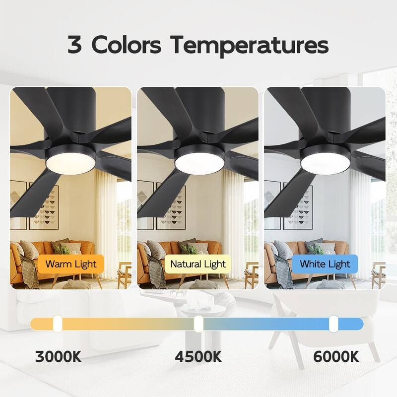 WINGBO 52" Solid Wood DC Motor Integrated LED Hugger Ceiling Fan with Remote