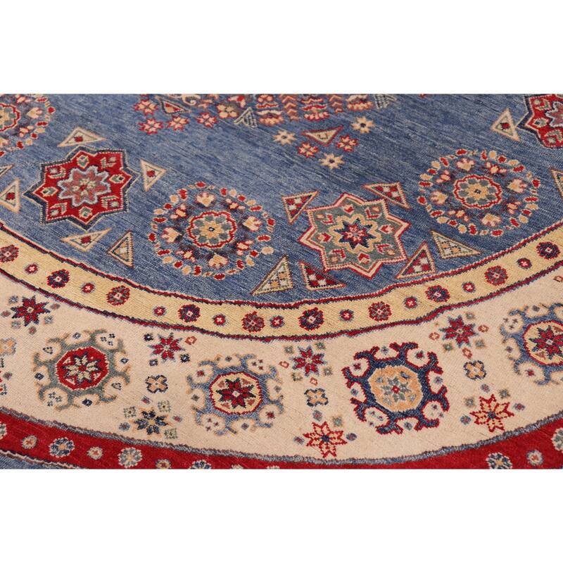 Tribal Kazak Jazmine Light Blue/Beige Wool Round - 8'0'' x 8'0''