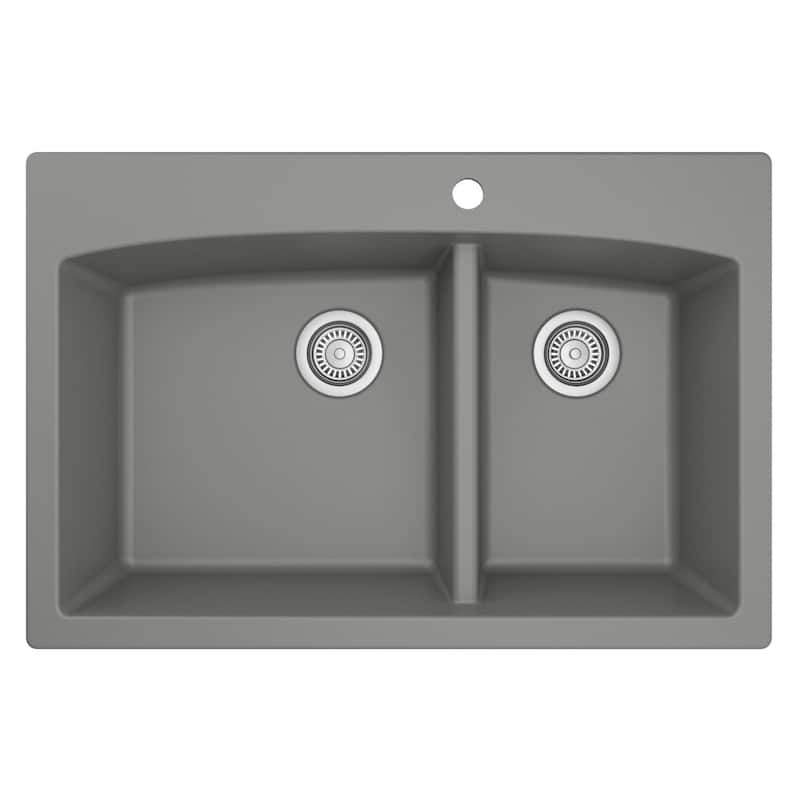 Karran Drop-In Quartz Double Bowl Kitchen Sink - Grey