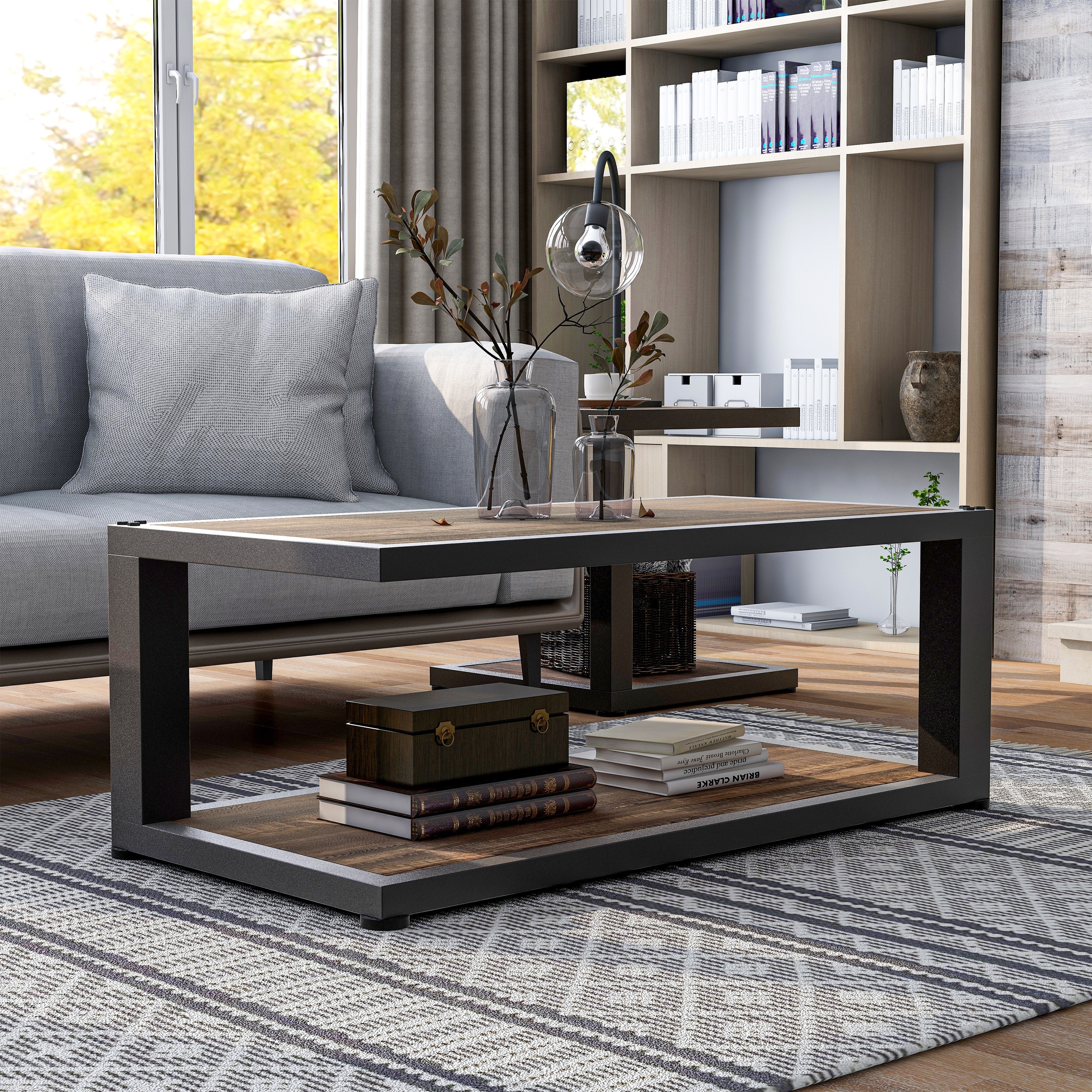 Farrow Dark Walnut and Sand Black 47-inch 1-Shelf Coffee Table by