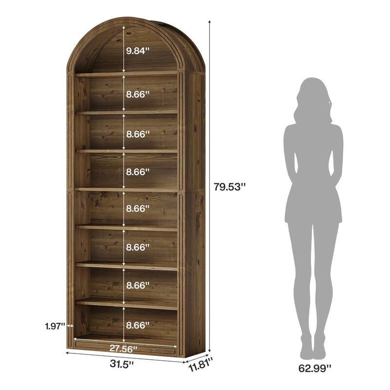 79.53" Tall Modern Arched Bookshelf for Living Room, Study