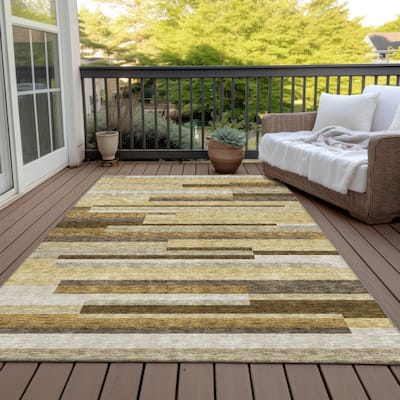 Machine Washable Indoor/ Outdoor Chantille Contempory Stripes Rug