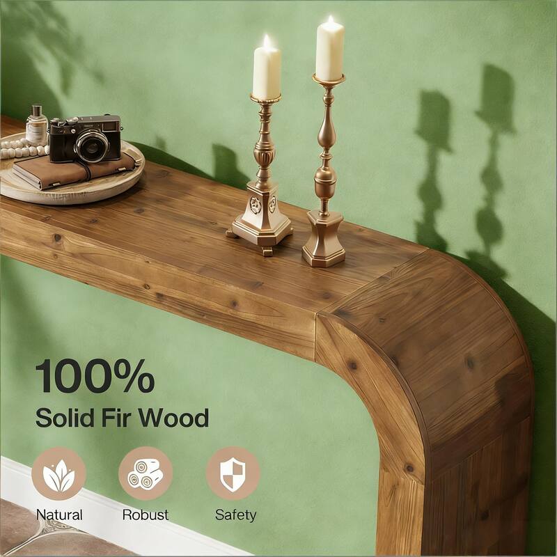 Farmhouse Wood Sofa Table, Narrow Side Table, Curved Design Coffee Table
