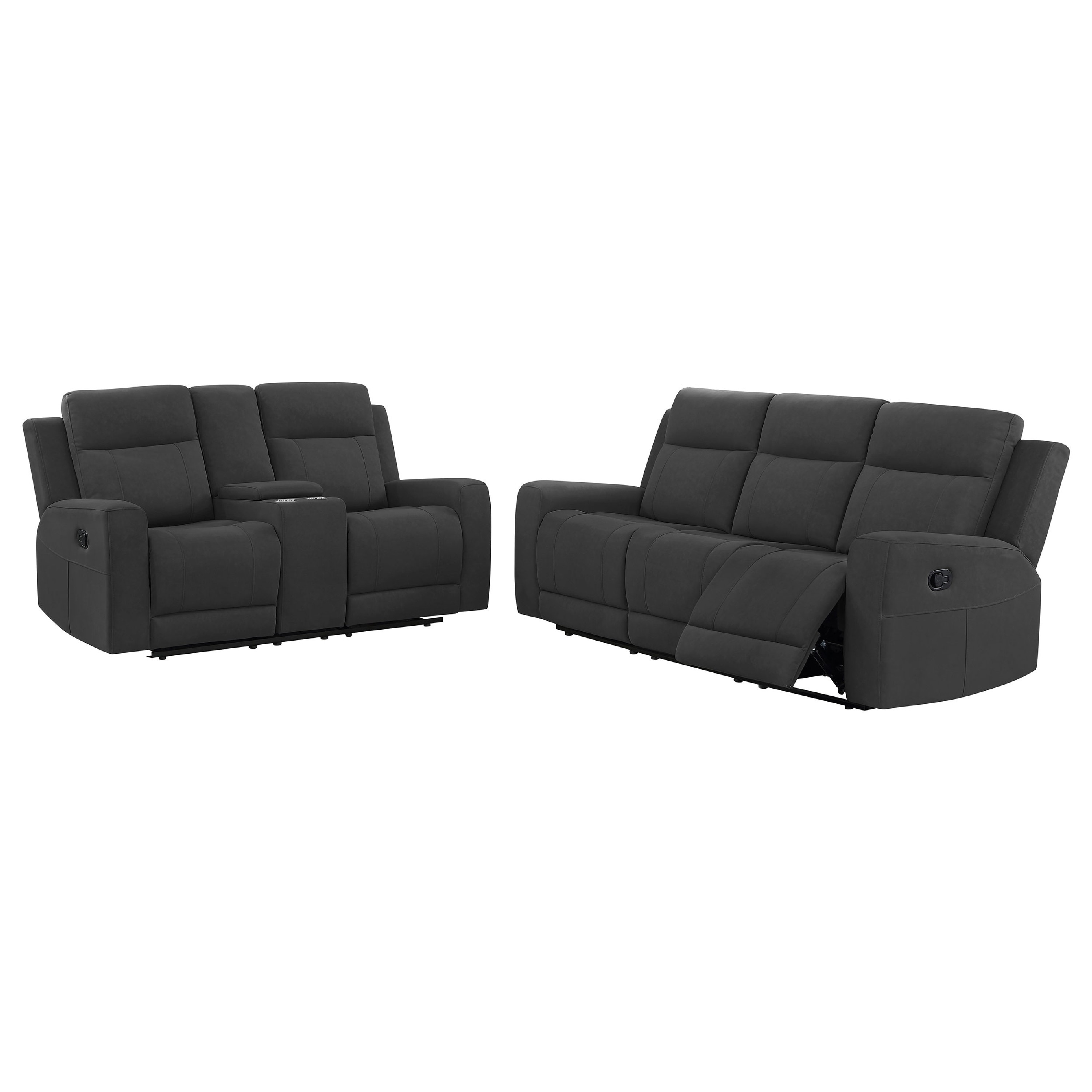 Krio 2pc Manual Reclining Sofa and Loveseat Set, Gray Faux Leather