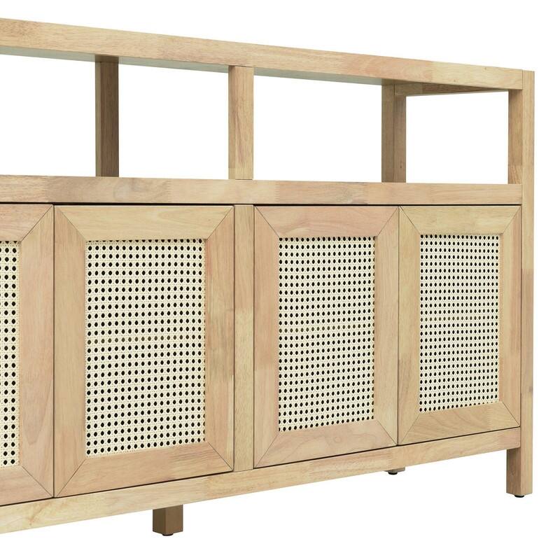 60" Bohemian Rattan Buffet Storage Cabinet with Adjustable Shelves for Functional Home Organization