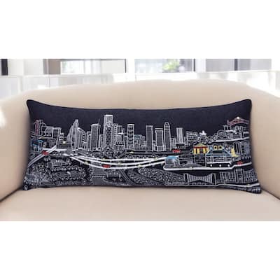 HomeRoots 35" Black Houston Nighttime Skyline Lumbar Decorative Pillow