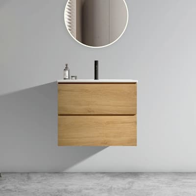 Wall-Mount 24" Bathroom Vanity with Ceramic Sink - One Faucet Hole