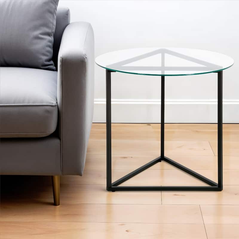 Steel Frame Round Glass Top End Table with Sled Base - 24” x 24” x 22” (D x W x H)