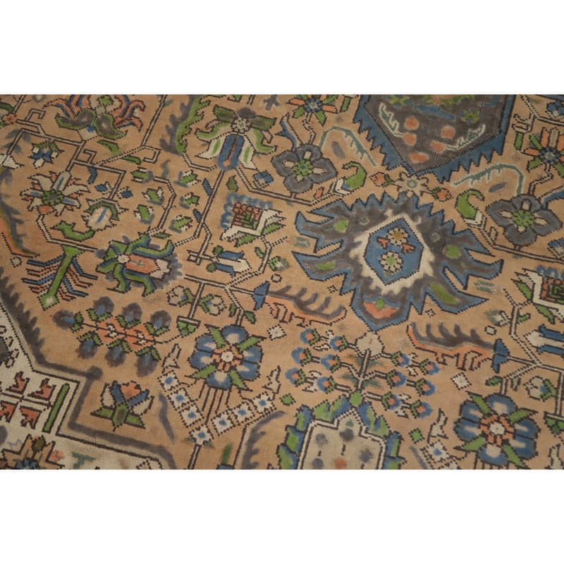 Hand Knotted Oriental 100% Wool Carpet Traditional Floral Peach Tabriz Area Rug - 11' 9'' X 8' 10''