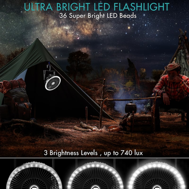 10000mAh 8-Inch Rechargeable Battery Powered Tent Fan