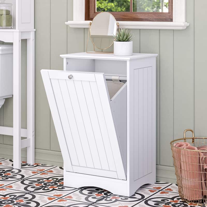RiverRidge Ashland Tilt-Out Laundry Hamper Cabinet with Removable Cloth Storage Bag - White