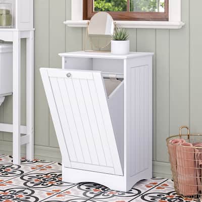RiverRidge Ashland Tilt-Out Laundry Hamper Cabinet with Removable Cloth Storage Bag - White