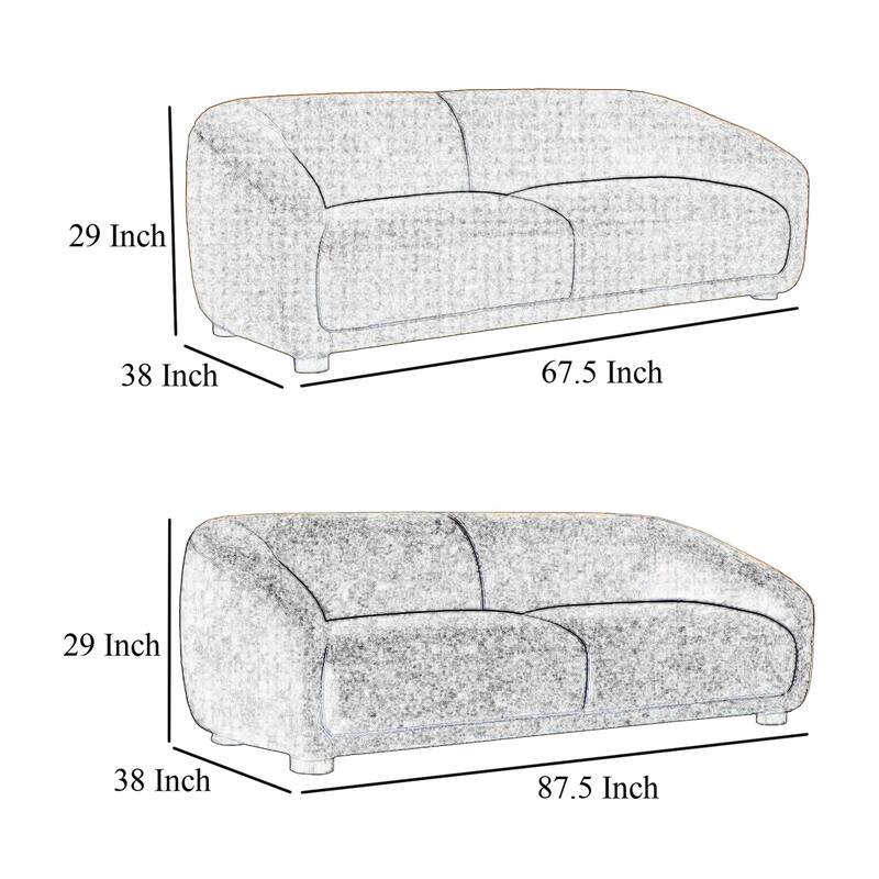Oliver 2pc Sofa and Loveseat Set, Round Sloped Arms, Soft White Boucle