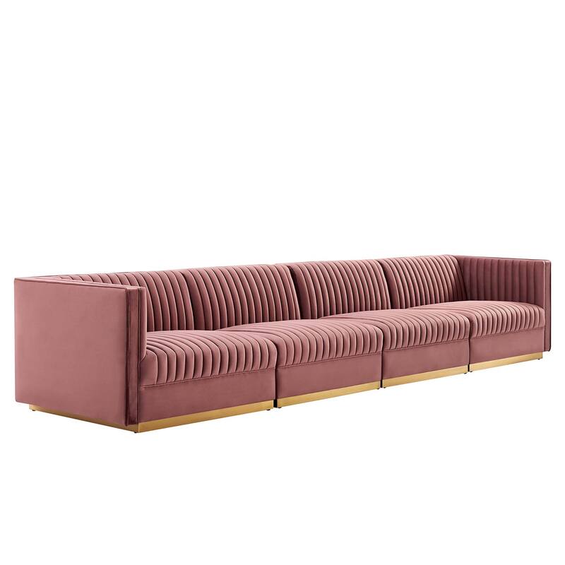 Sanguine Channel Tufted Performance Velvet 4-Seat Sectional Sofa
