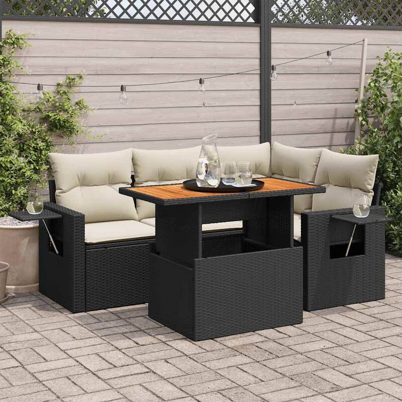 vidaXL Patio Sofa Set with Cushions Table and Storage Seats 5 Piece Poly Rattan - 21.7 x 39.4 x 28.7