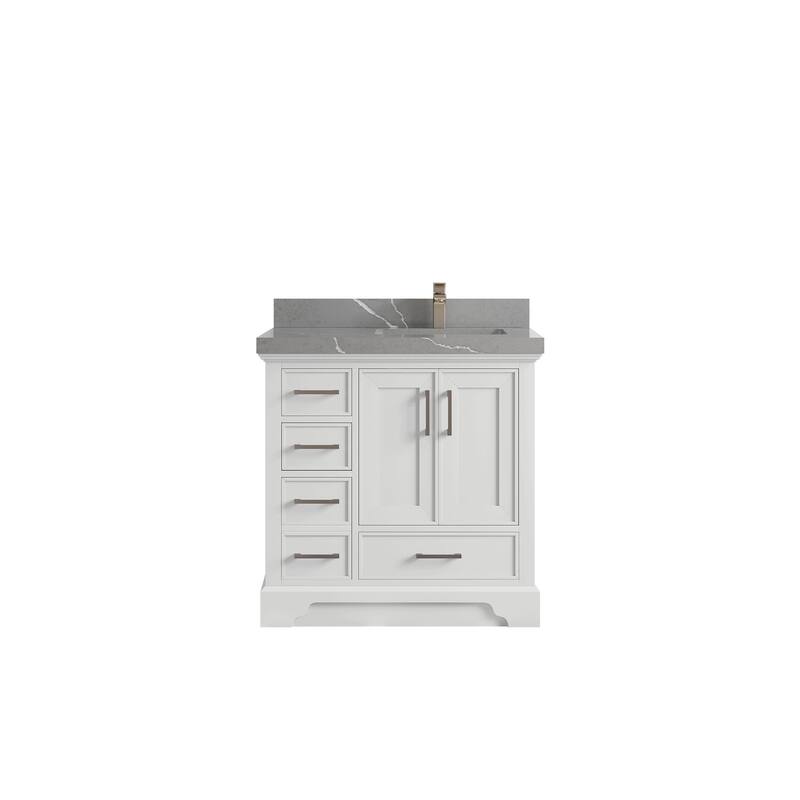 Willow Collections 36 x 22 Charlotte D Right Offset Sink Bathroom Vanity with Countertop - 2”Piatra Gray - White