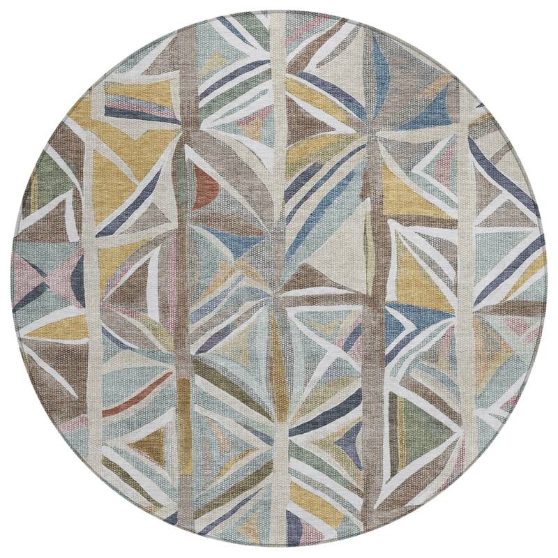 Machine Washable Indoor/ Outdoor Modern Mosaic Chantille Rug