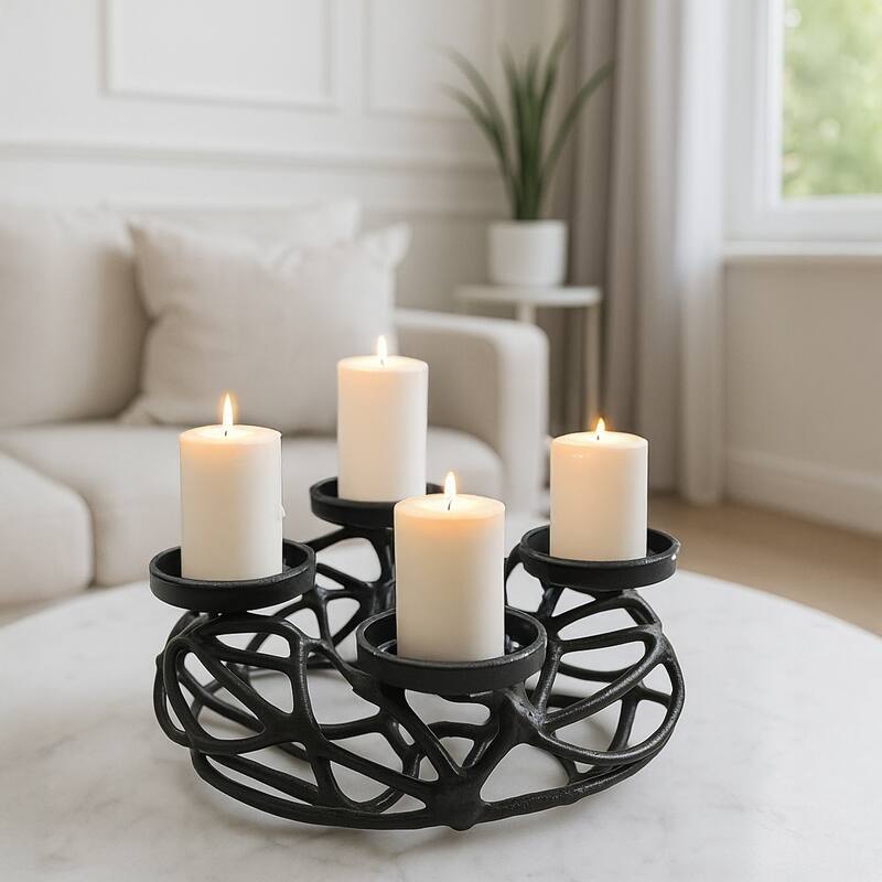 12 Inch Decorative Handmade Aluminum Modern T-Light Candle holder - 12 x 12 x 4.5 in