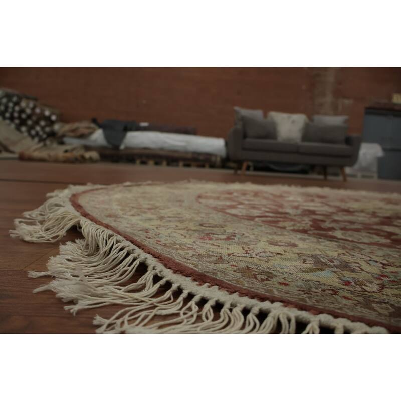 Hand Knotted Oriental Silk Carpet Traditional Floral Oranges & Rust Kashmir Area Rug - 6' 2'' X 6' 2''